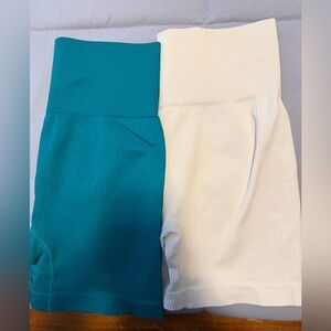 Teal and White Women's Shorts